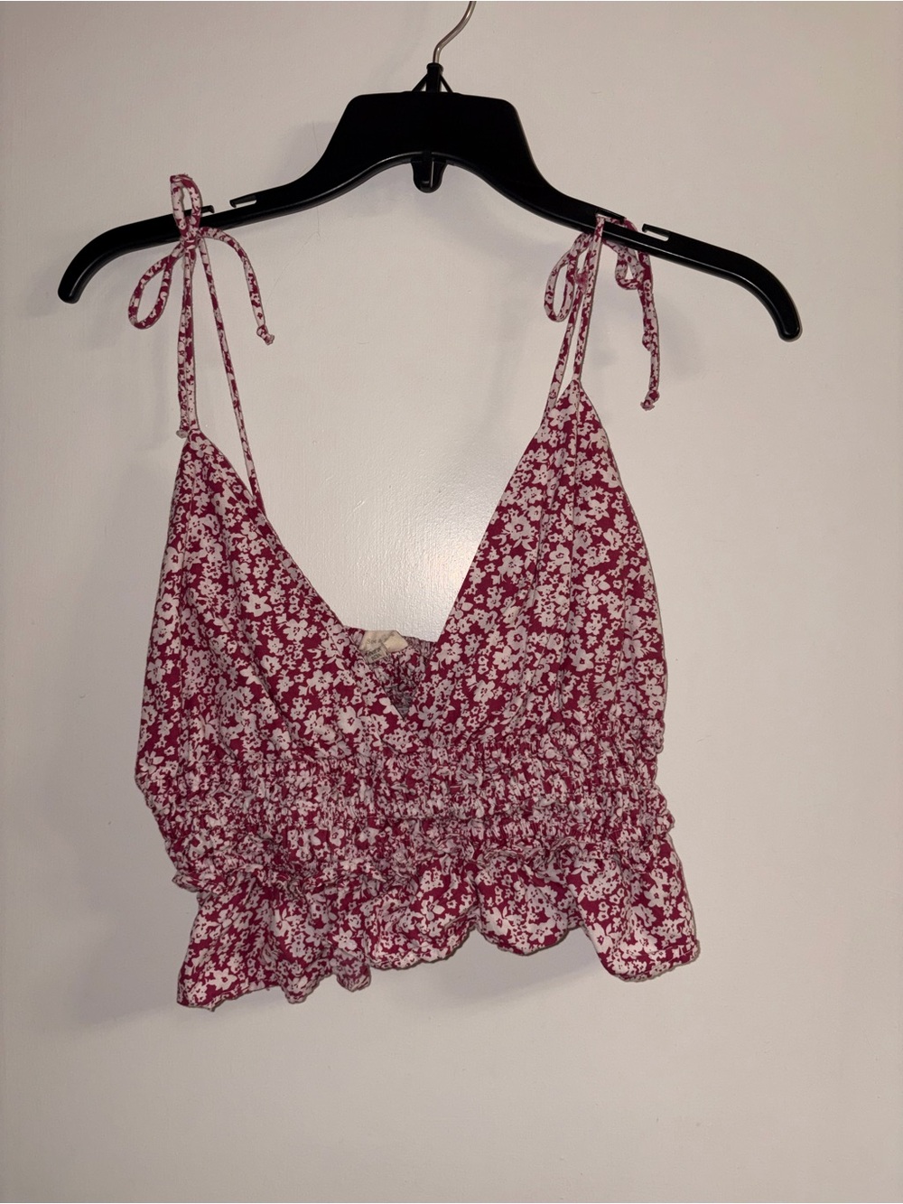 Floral Tie-Strap Crop Top in Burgundy